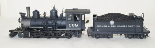 On3 Brass PSC D&RGW C-16 2-8-0 #268 Bug Herald, Crew, Coal, Tsunami Sound System